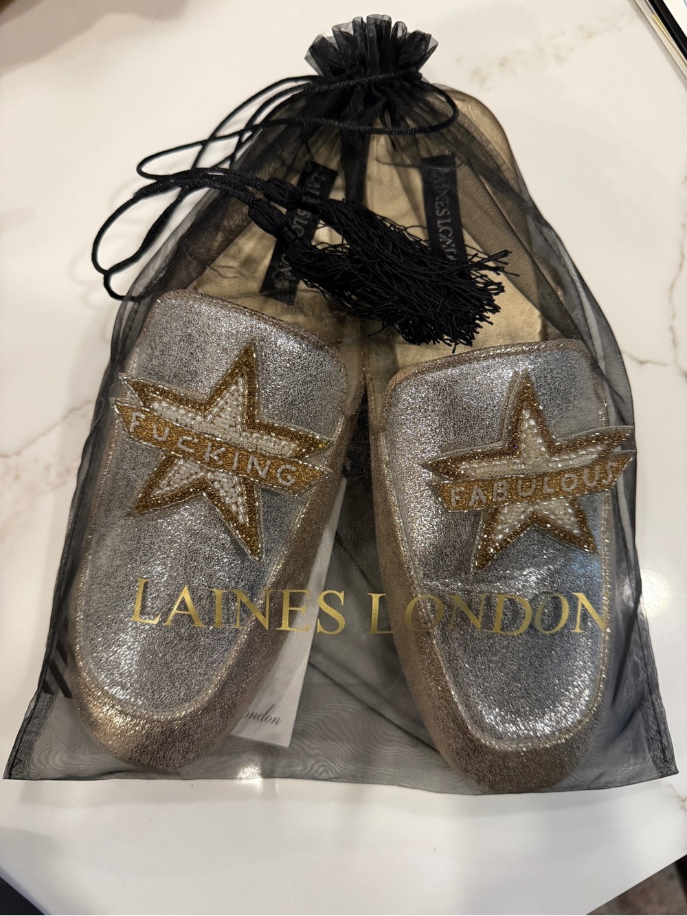 Laines London Silver Glitter Fucking Fabulous Slip-On Loafers